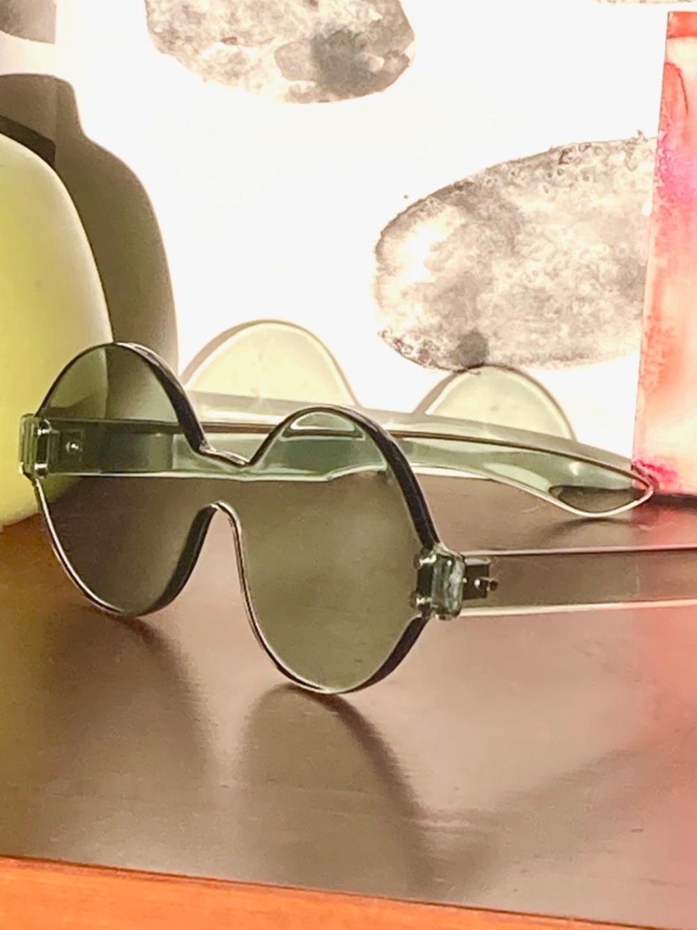 Vintage frameless sunglasses - green tint 60's 70's